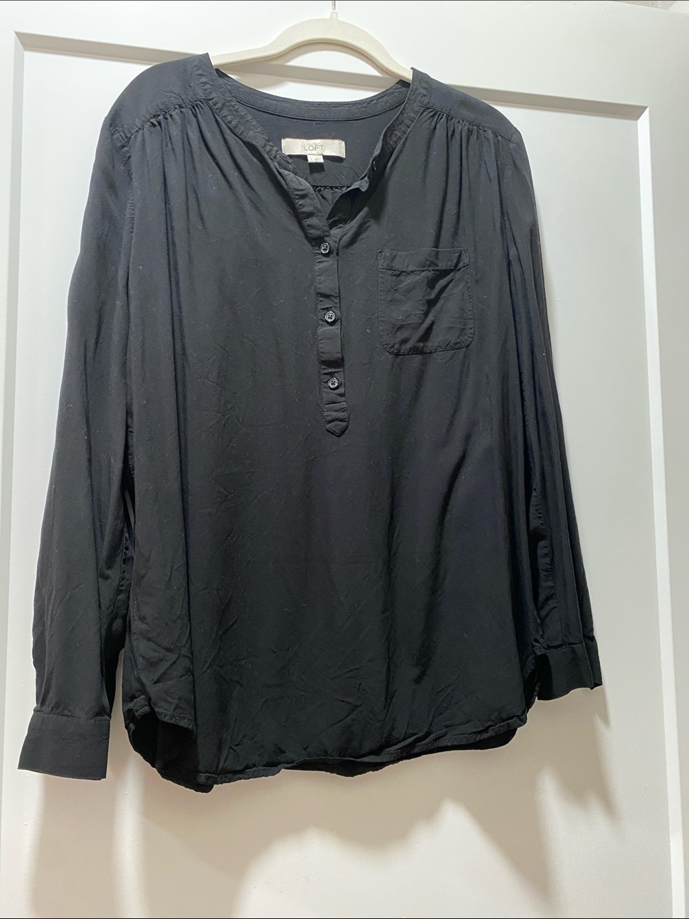 LOFT Black Long-Sleeve Button Henley Shirt